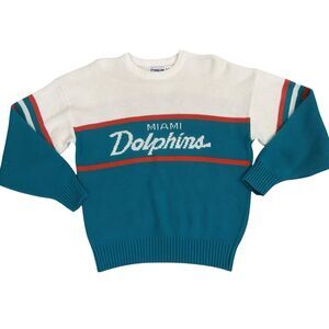 Vintage Miami Dolphins Wool Sweater Mens L Knit Cliff Engle Pro Line 80s 90s USA